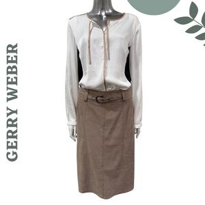 Gerry Weber Taupe Faux Suede Pencil Skirt Belt | Size 6 | Classic Workwear Skirt